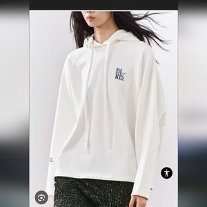 Zara Cream Hoodie with Paris Embroidery